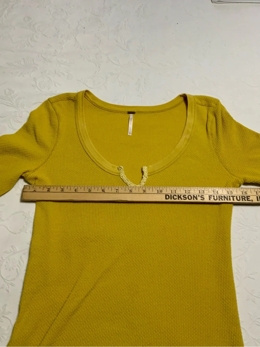 Free People Kambucha Mustard Long Sleeve Thermal Top with Crochet Cuff Detail